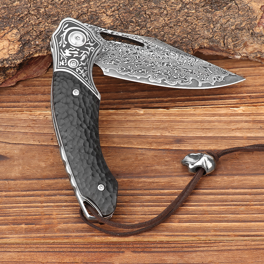 SAN TONG XIONG Damascus Pocket Knife for men women ,Collector's Grade 3.3''106-layer real damascus steel with Japan VG10 Core   ,Handmade EDC knife for Outdoor Survival ,Hunting ,Camping ,Ideal Gift for Men Women
