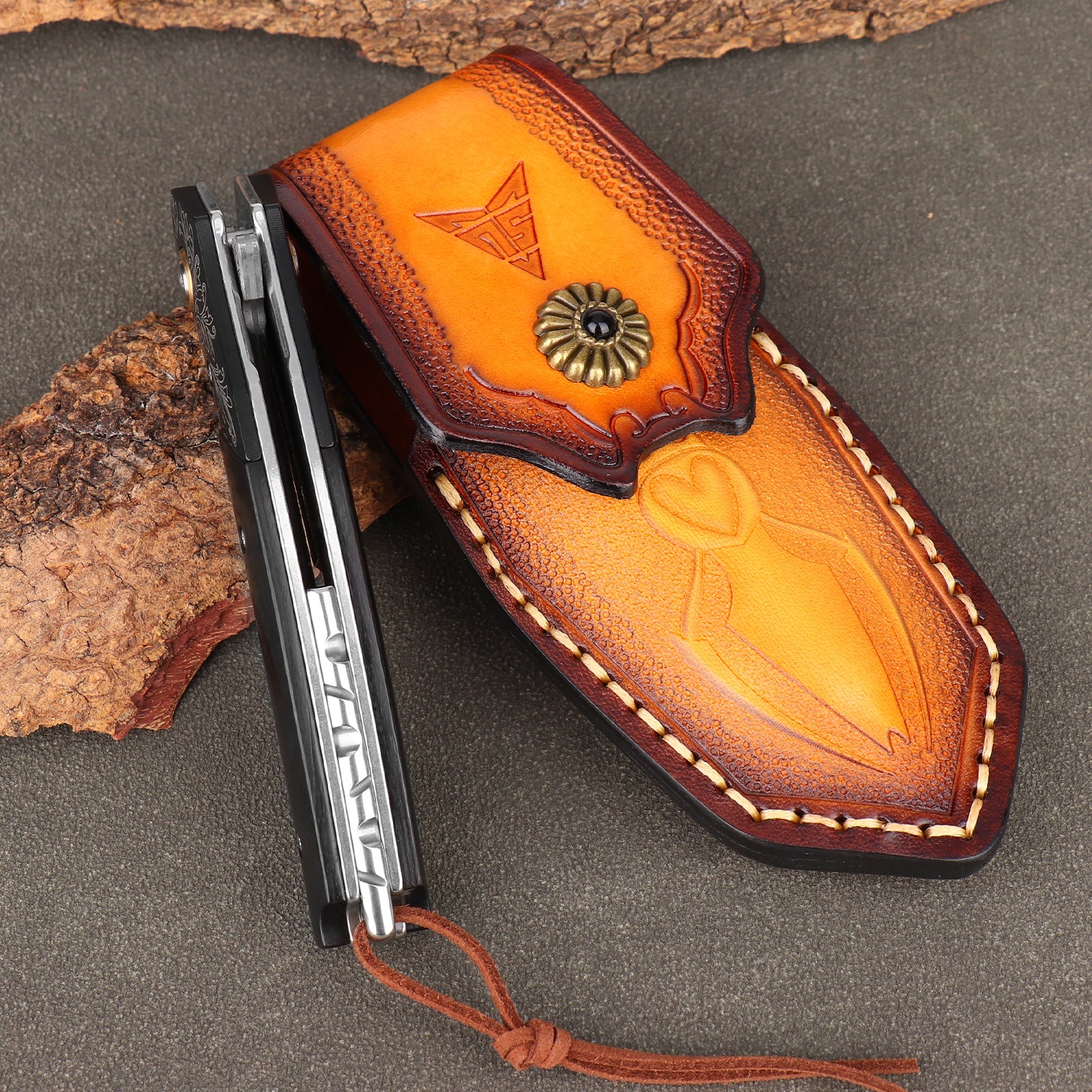 SAN TONG XIONG Damascus Folding Knife VG10 Core, Handmade Pocket Knife, Sharp EDC Knife with Sheath, Premium Folding Knife for Camping Hunting, Gift for Men Women