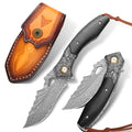 SAN TONG XIONG Damascus Folding Knife VG10 Core, Handmade Pocket Knife, Sharp EDC Knife with Sheath, Premium Folding Knife for Camping Hunting, Gift for Men Women