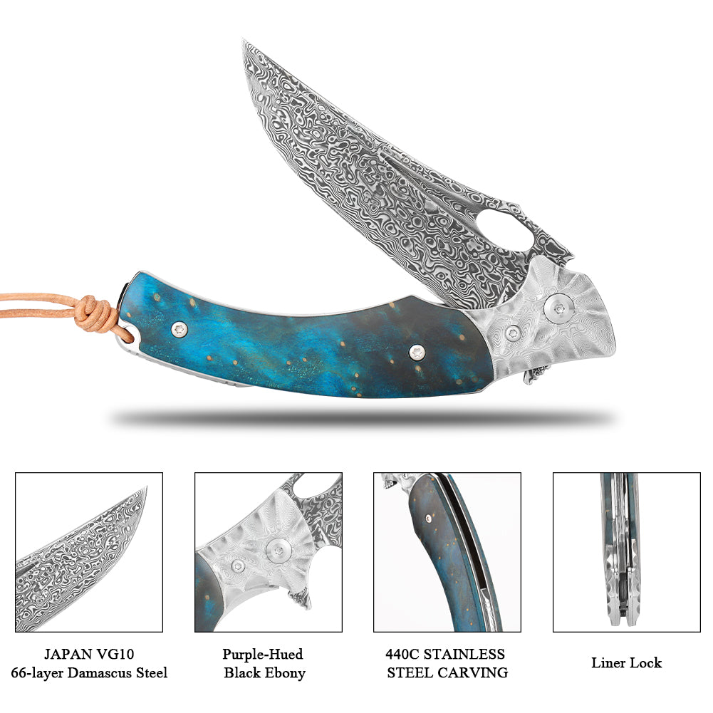 SAN TONG XIONG Handmade Damascus Pocket Knife,Collector's Grade 3.5" VG10 blade men and women Folding Knife for Outdoor survival,Hunting,Camping,Ideal Gift for Men Women,Style A/Style B