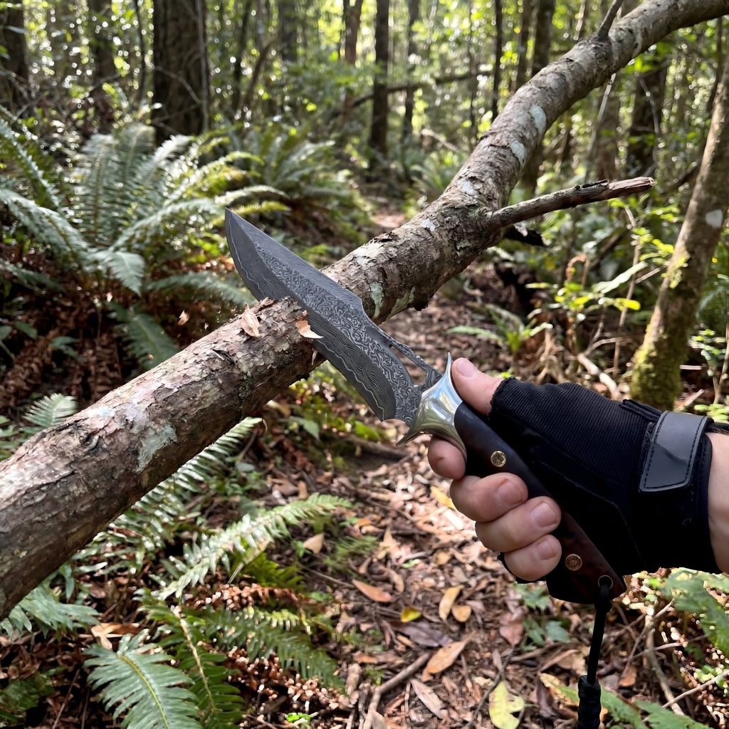 SAN TONG XIONG Damascus Hunting Knife,10.4" Fixed Blade VG10 Leather Sheath/513-layer steel bowie,rosewood handle,outdoor camping and survival,knives for men