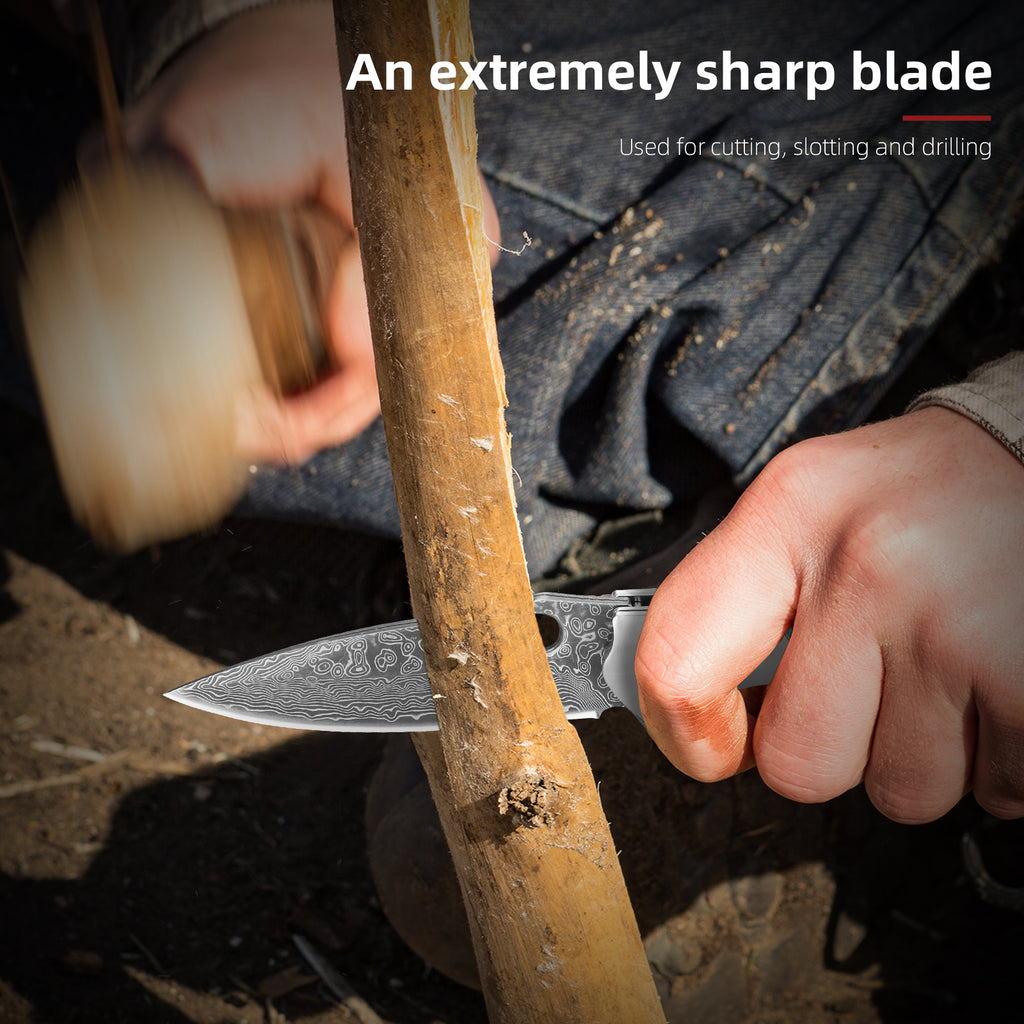 SAN TONG XIONG Damascus Pocket Knife,2.95" VG10 Steel Blade, Folding Knife with natural abalone shells Non-Slip Handle, EDC Knife with Sheath,Camping,Survival,Hiking.Gifts for Women Men