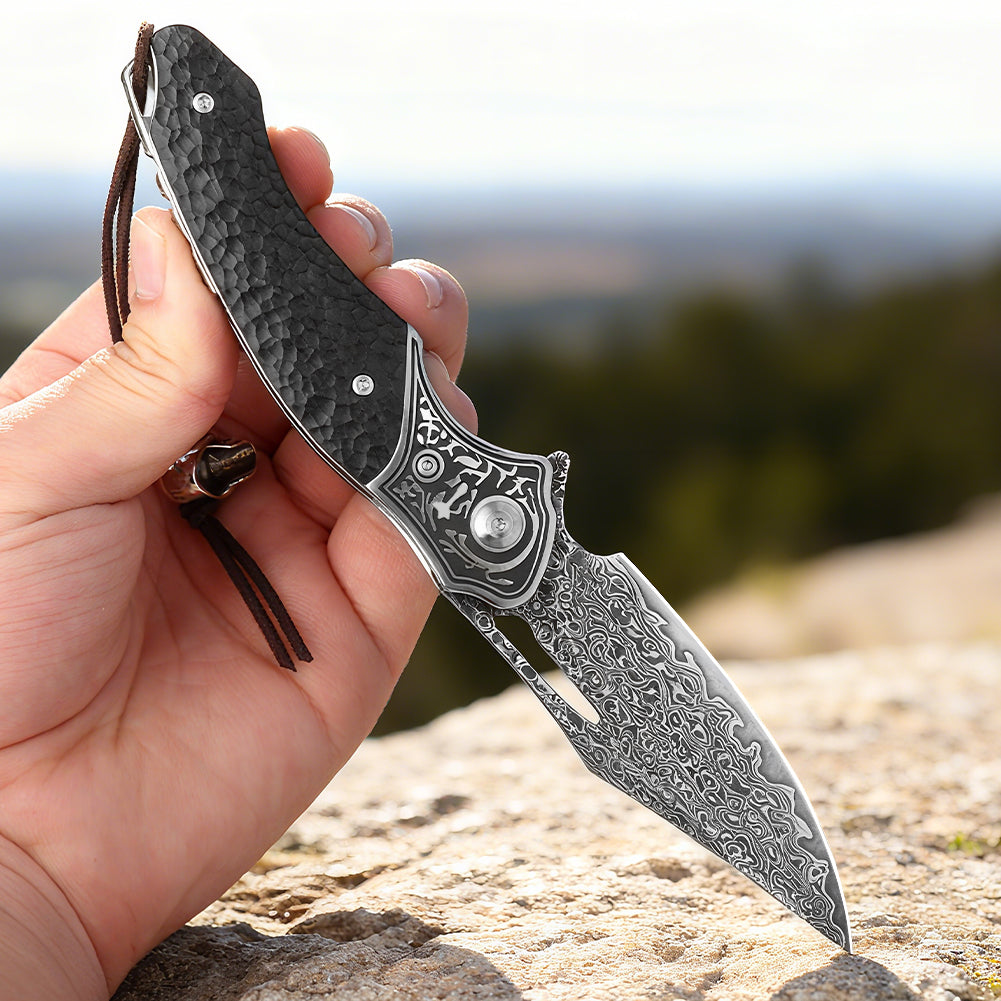 SAN TONG XIONG Damascus Pocket Knife for men women ,Collector's Grade 3.3''106-layer real damascus steel with Japan VG10 Core   ,Handmade EDC knife for Outdoor Survival ,Hunting ,Camping ,Ideal Gift for Men Women