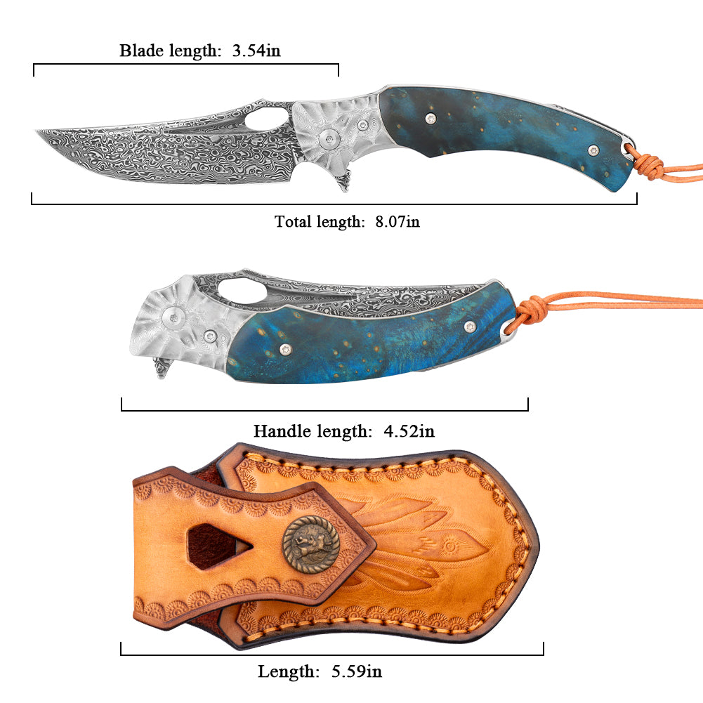 SAN TONG XIONG Handmade Damascus Pocket Knife,Collector's Grade 3.5" VG10 blade men and women Folding Knife for Outdoor survival,Hunting,Camping,Ideal Gift for Men Women,Style A/Style B