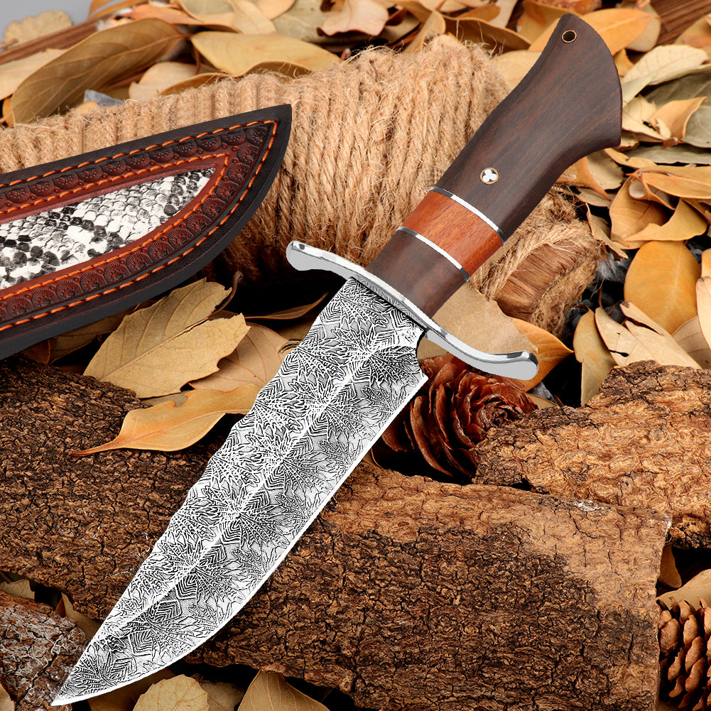 SAN TONG XIONG Hunting Knife with Sheath, 10.7" Fixed Blade Bowie Knife, Full Tang High Carbon Steel Blade, Outdoor Survival, Camping, Bushcraft