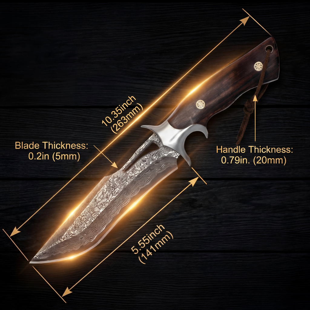 SAN TONG XIONG Damascus Hunting Knife,10.4" Fixed Blade VG10 Leather Sheath/513-layer steel bowie,rosewood handle,outdoor camping and survival,knives for men