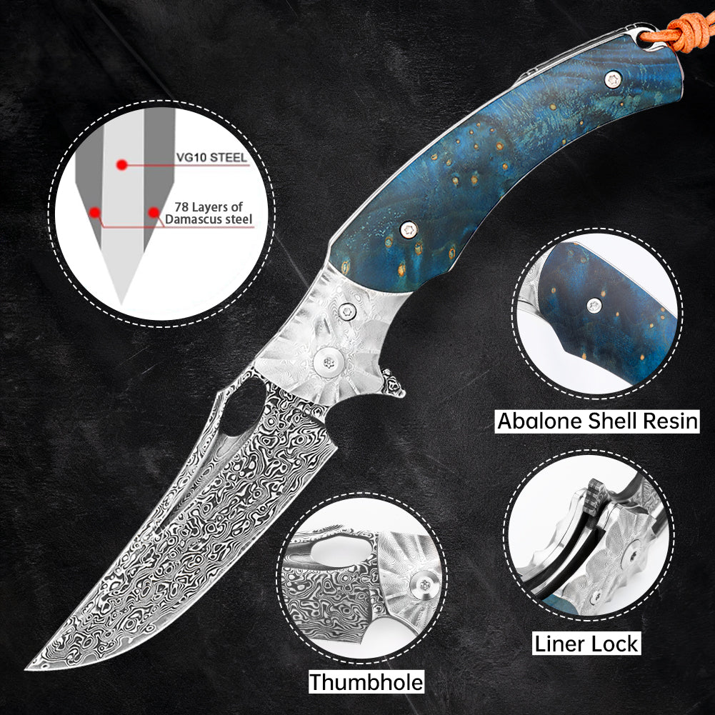 SAN TONG XIONG Handmade Damascus Pocket Knife,Collector's Grade 3.5" VG10 blade men and women Folding Knife for Outdoor survival,Hunting,Camping,Ideal Gift for Men Women,Style A/Style B