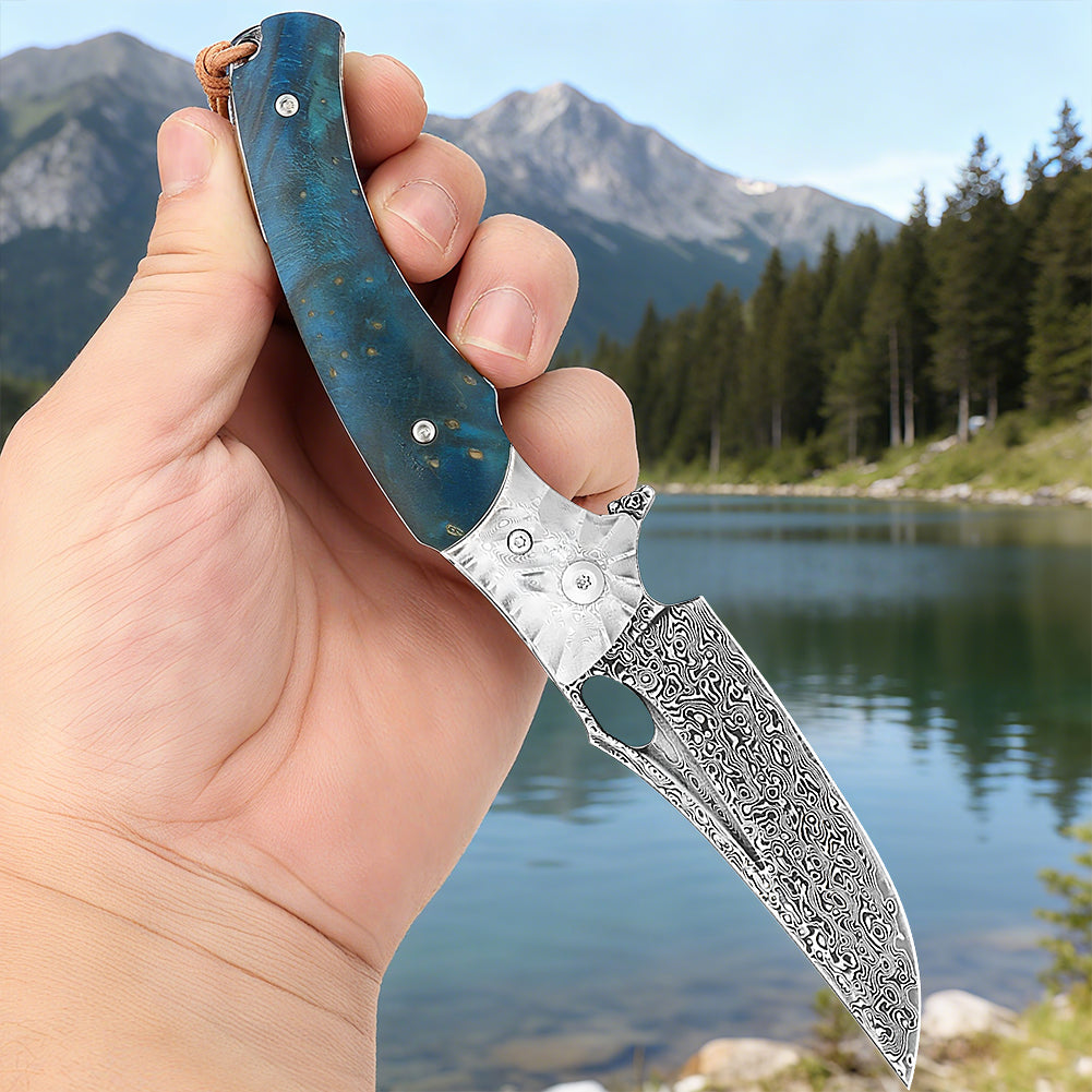 SAN TONG XIONG Handmade Damascus Pocket Knife,Collector's Grade 3.5" VG10 blade men and women Folding Knife for Outdoor survival,Hunting,Camping,Ideal Gift for Men Women,Style A/Style B