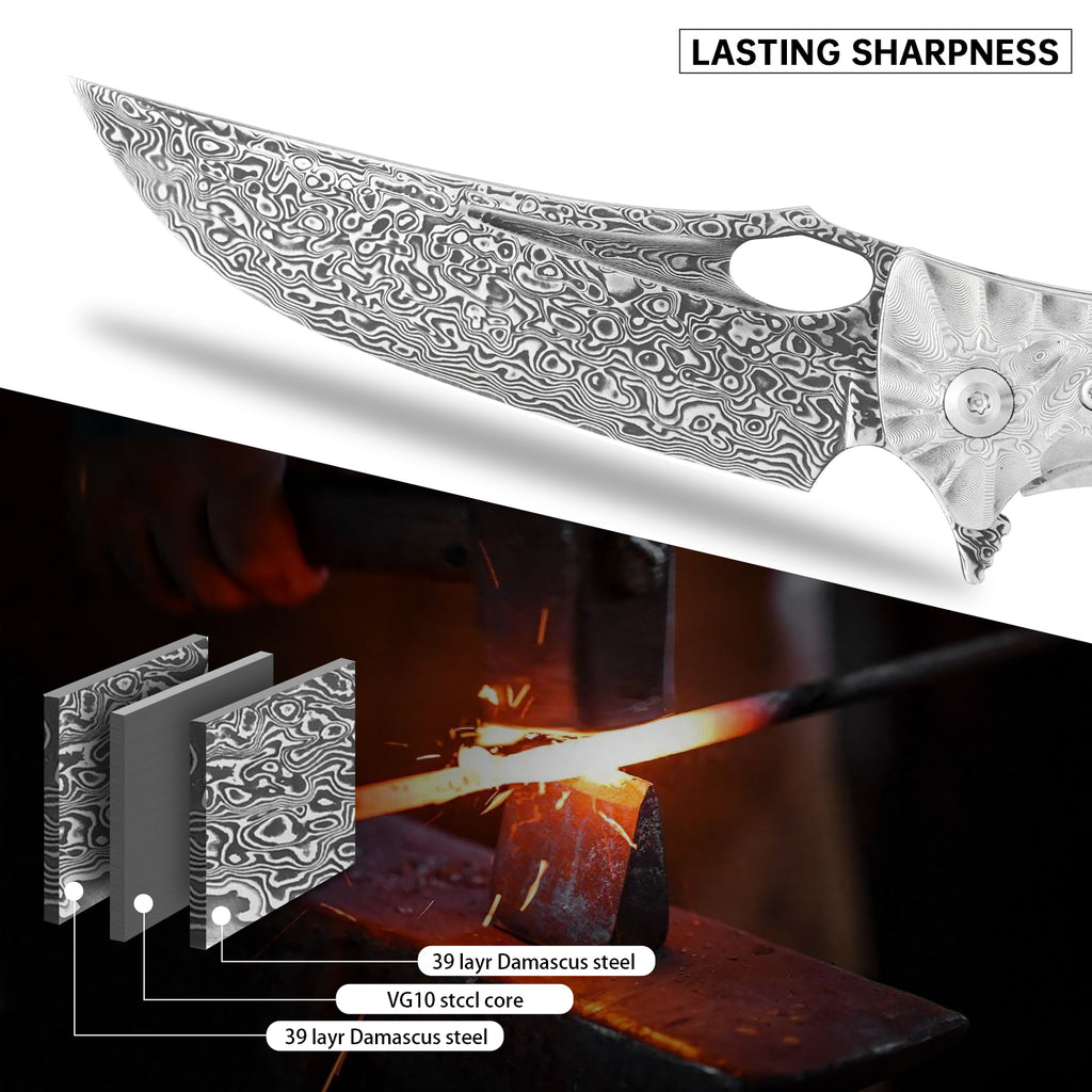 SAN TONG XIONG Handmade Damascus Pocket Knife,Collector's Grade 3.5" VG10 blade men and women Folding Knife for Outdoor survival,Hunting,Camping,Ideal Gift for Men Women,Style A/Style B